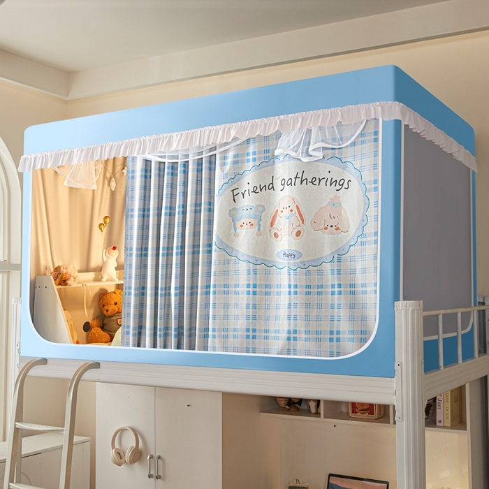 91家纺网 家纺一手货源 找家纺 卓尔居 2025新款学生遮光床帘涂层花边卡通系列-风格二 蓝纹兔