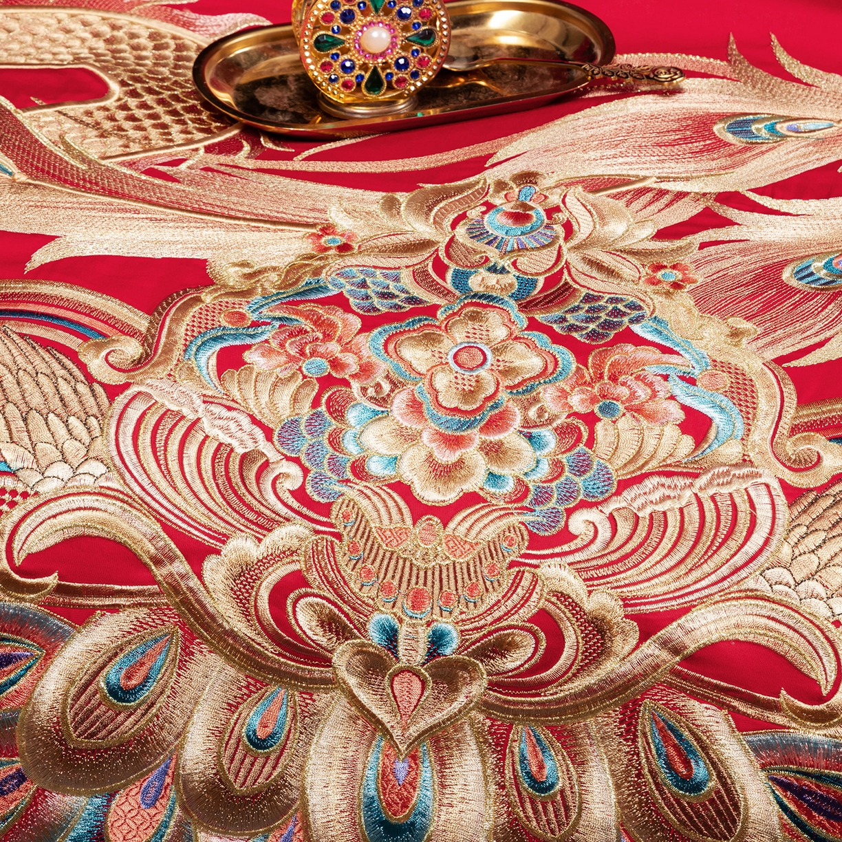 91家纺网 家纺一手货源 找家纺 柏拉图 2025新款100s长绒棉贡缎提花重工艺刺绣婚庆四件套多件套 天长地久