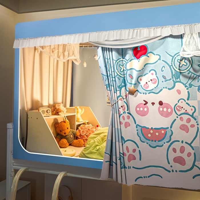 91家纺网 家纺一手货源 找家纺 卓尔居 2025新款学生遮光床帘涂层花边卡通系列-风格二 慕斯熊