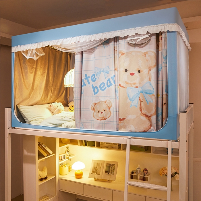 卓尔居 2025新款学生遮光床帘涂层花边卡通系列-风格二 奶茶色小熊