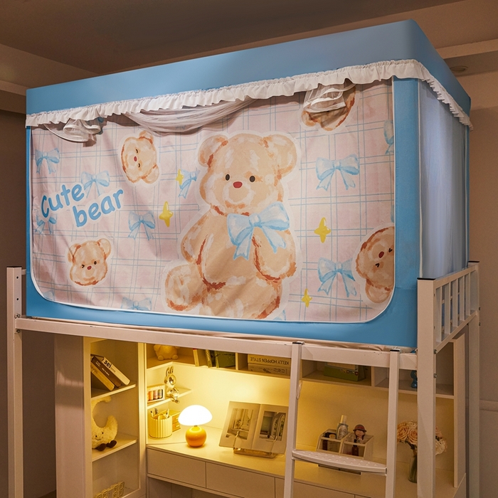 91家纺网 家纺一手货源 找家纺 卓尔居 2025新款学生遮光床帘涂层花边卡通系列-风格二 奶茶色小熊