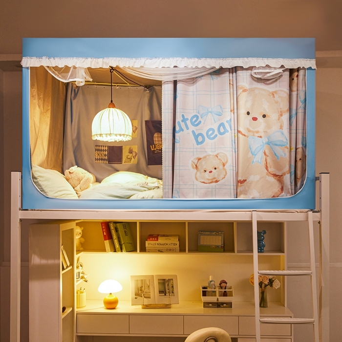 91家纺网 家纺一手货源 找家纺 卓尔居 2025新款学生遮光床帘涂层花边卡通系列-风格二 奶茶色小熊