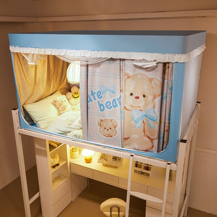 91家纺网 家纺一手货源 找家纺 卓尔居 2025新款学生遮光床帘涂层花边卡通系列-风格二 奶茶色小熊