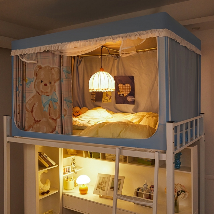 91家纺网 家纺一手货源 找家纺 卓尔居 2025新款学生遮光床帘涂层花边卡通系列-风格二 奶茶色小熊