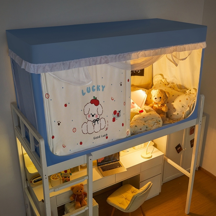 91家纺网 家纺一手货源 找家纺 卓尔居 2025新款学生遮光床帘涂层花边卡通系列-风格二 劈叉小狗