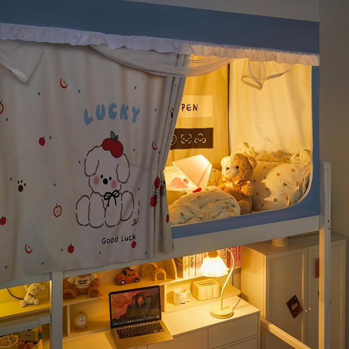 91家纺网 家纺一手货源 找家纺 卓尔居 2025新款学生遮光床帘涂层花边卡通系列-风格二 劈叉小狗