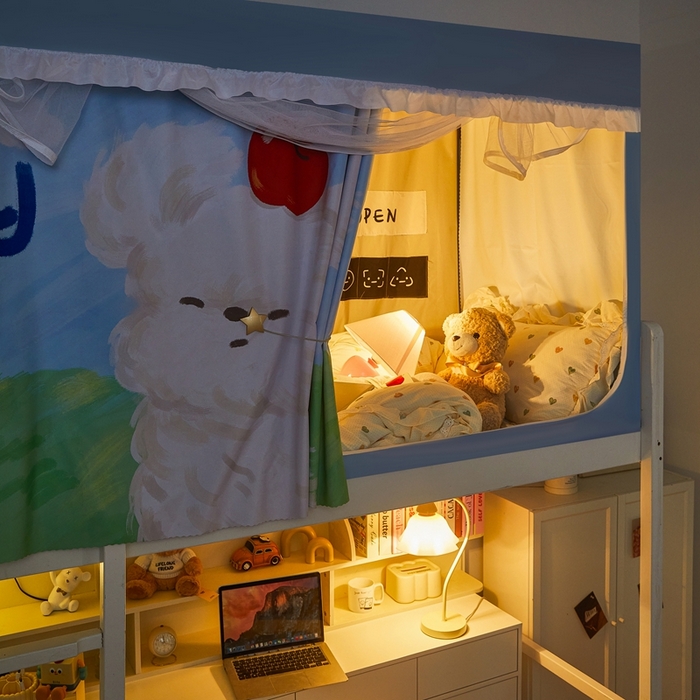 91家纺网 家纺一手货源 找家纺 卓尔居 2025新款学生遮光床帘涂层花边卡通系列-风格二 苹果小狗