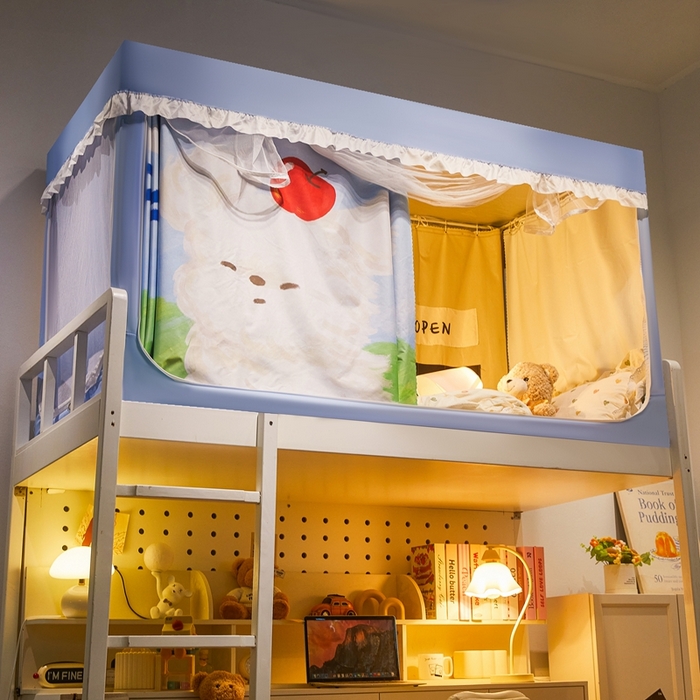 91家纺网 家纺一手货源 找家纺 卓尔居 2025新款学生遮光床帘涂层花边卡通系列-风格二 苹果小狗