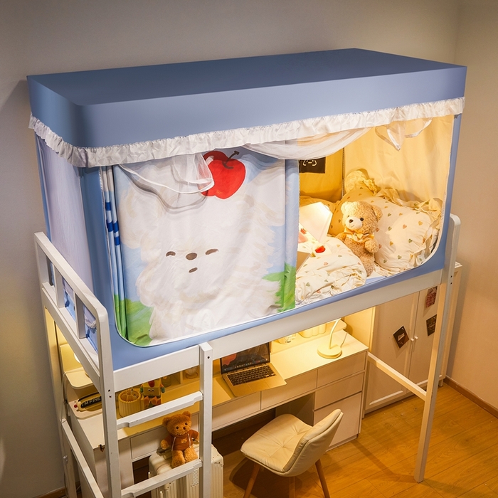 91家纺网 家纺一手货源 找家纺 卓尔居 2025新款学生遮光床帘涂层花边卡通系列-风格二 苹果小狗