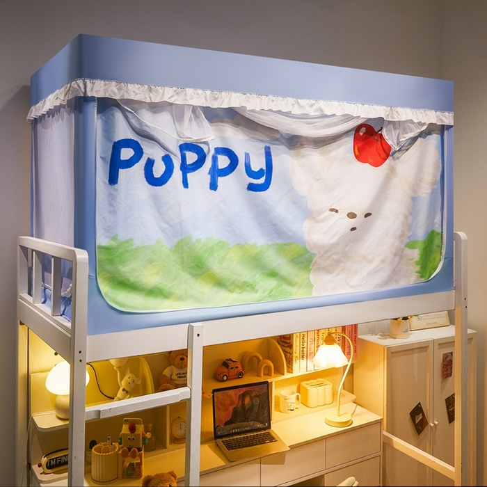 91家纺网 家纺一手货源 找家纺 卓尔居 2025新款学生遮光床帘涂层花边卡通系列-风格二 苹果小狗