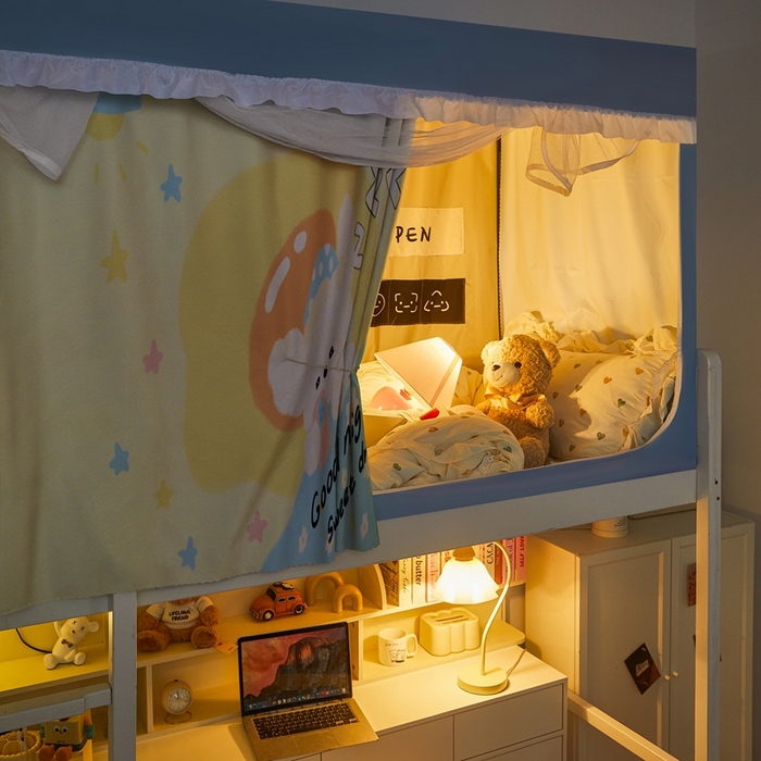 91家纺网 家纺一手货源 找家纺 卓尔居 2025新款学生遮光床帘涂层花边卡通系列-风格二 睡觉小狗