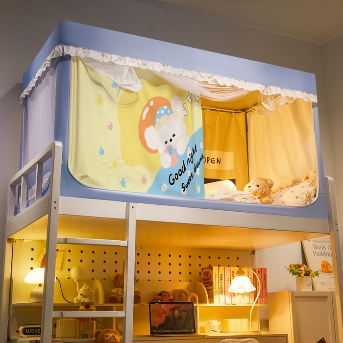 91家纺网 家纺一手货源 找家纺 卓尔居 2025新款学生遮光床帘涂层花边卡通系列-风格二 睡觉小狗