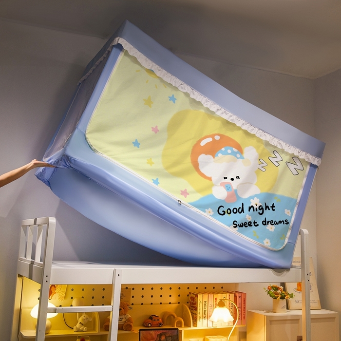 91家纺网 家纺一手货源 找家纺 卓尔居 2025新款学生遮光床帘涂层花边卡通系列-风格二 睡觉小狗