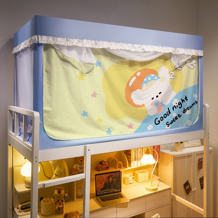 91家纺网 家纺一手货源 找家纺 卓尔居 2025新款学生遮光床帘涂层花边卡通系列-风格二 睡觉小狗