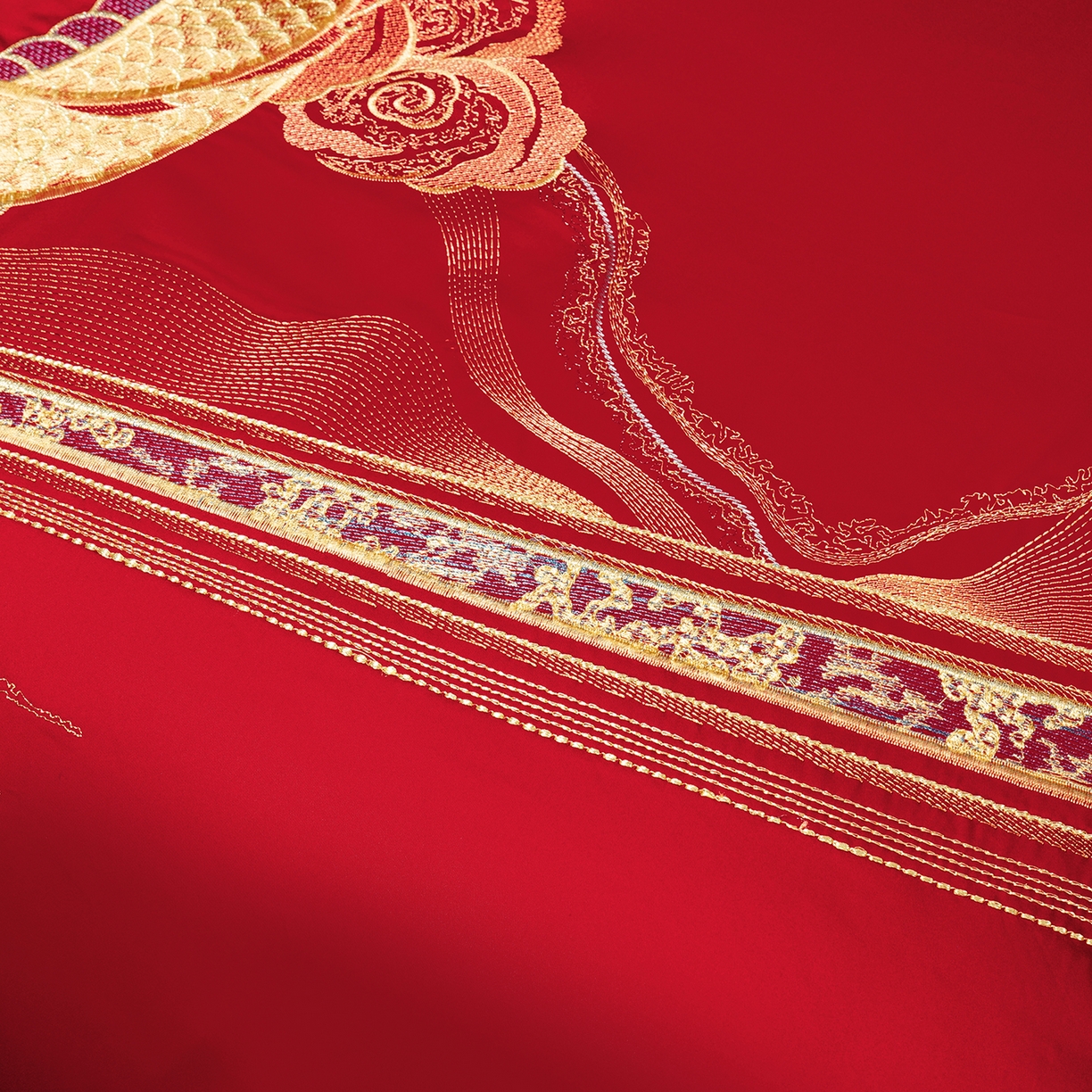 91家纺网 家纺一手货源 找家纺 柏拉图 2025新款100s长绒棉贡缎提花重工艺刺绣婚庆四件套多件套 龙凤百年