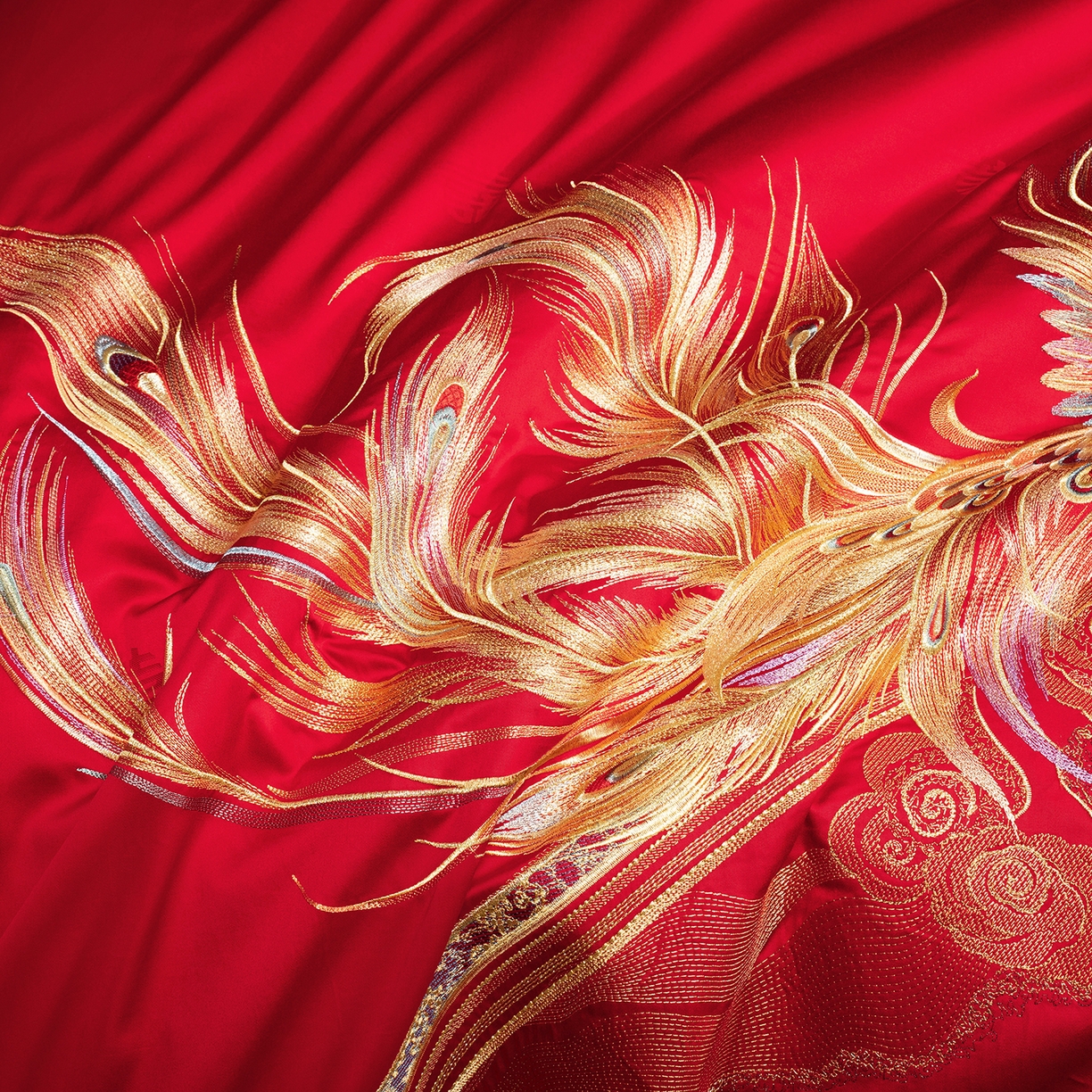 91家纺网 家纺一手货源 找家纺 柏拉图 2025新款100s长绒棉贡缎提花重工艺刺绣婚庆四件套多件套 龙凤百年