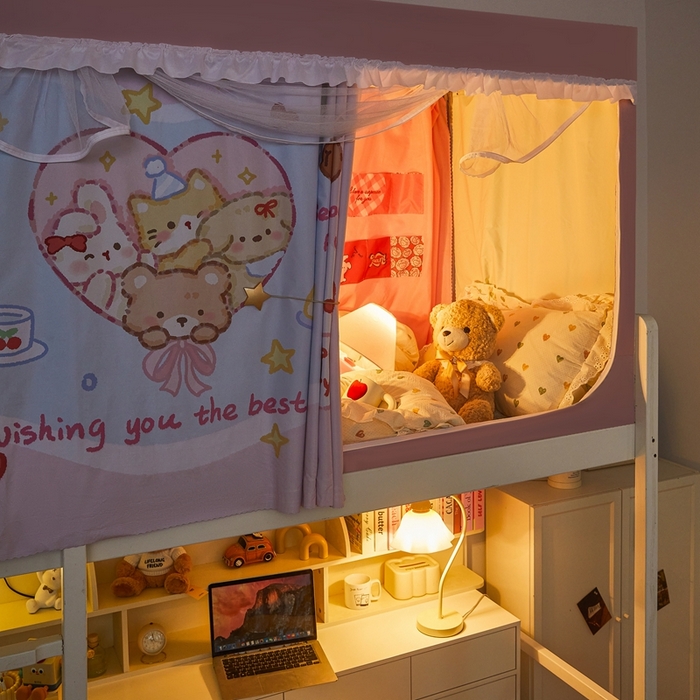 91家纺网 家纺一手货源 找家纺 卓尔居 2025新款学生遮光床帘涂层花边卡通系列-风格二 爱心动物