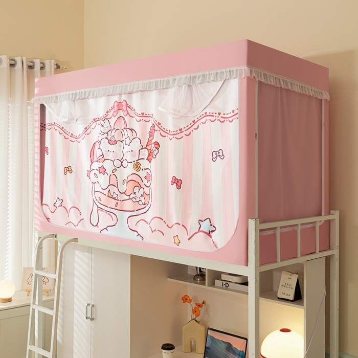 91家纺网 家纺一手货源 找家纺 卓尔居 2025新款学生遮光床帘涂层花边卡通系列-风格二 冰激凌小熊