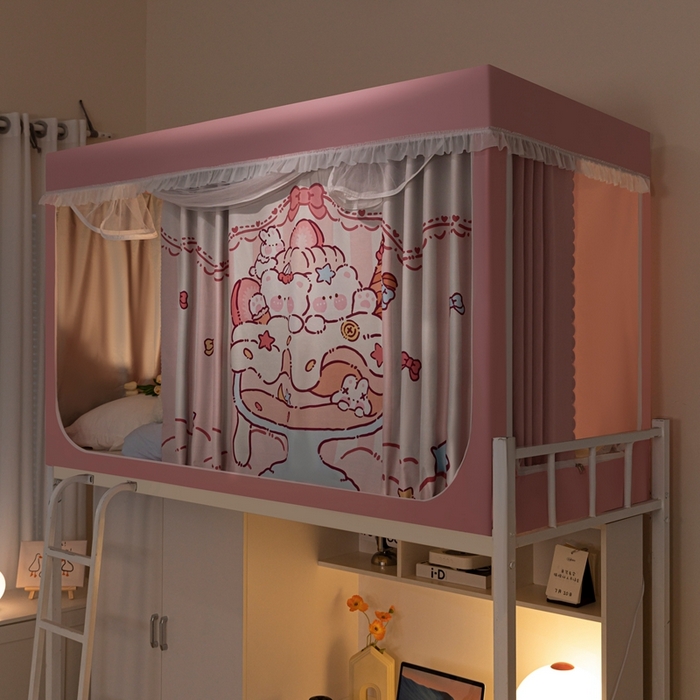 91家纺网 家纺一手货源 找家纺 卓尔居 2025新款学生遮光床帘涂层花边卡通系列-风格二 冰激凌小熊