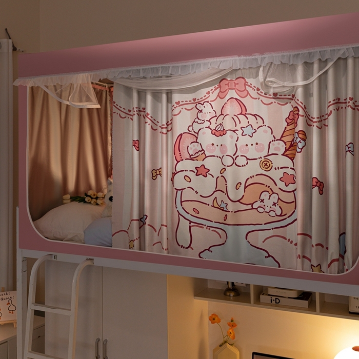 91家纺网 家纺一手货源 找家纺 卓尔居 2025新款学生遮光床帘涂层花边卡通系列-风格二 冰激凌小熊