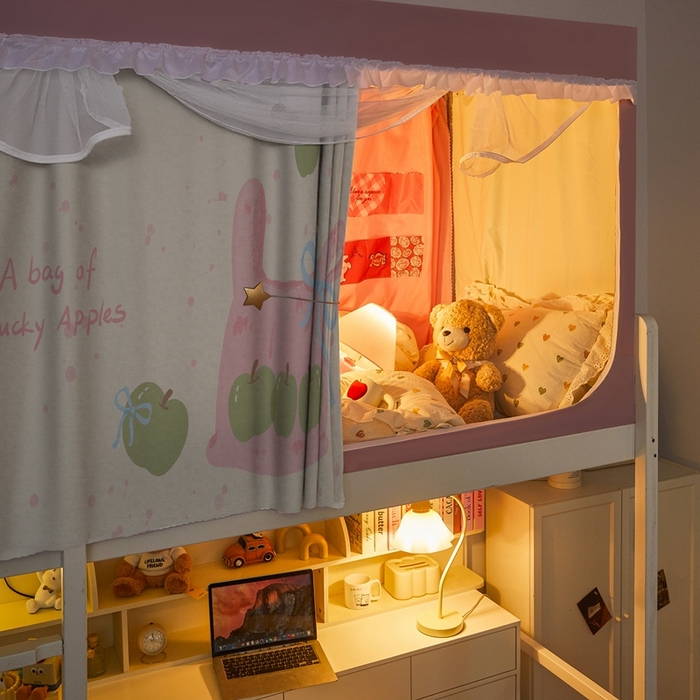 91家纺网 家纺一手货源 找家纺 卓尔居 2025新款学生遮光床帘涂层花边卡通系列-风格二 袋子青苹果