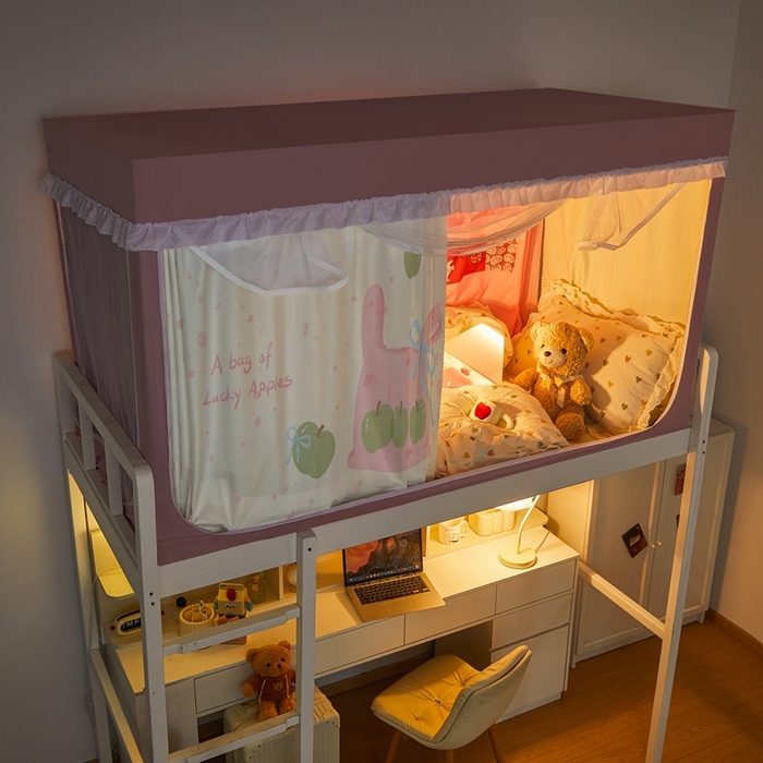 91家纺网 家纺一手货源 找家纺 卓尔居 2025新款学生遮光床帘涂层花边卡通系列-风格二 袋子青苹果