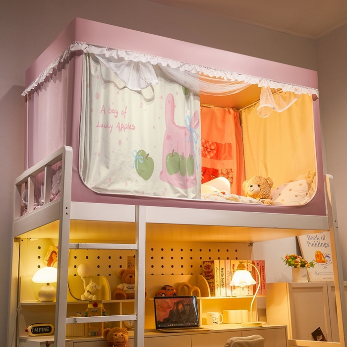 91家纺网 家纺一手货源 找家纺 卓尔居 2025新款学生遮光床帘涂层花边卡通系列-风格二 袋子青苹果