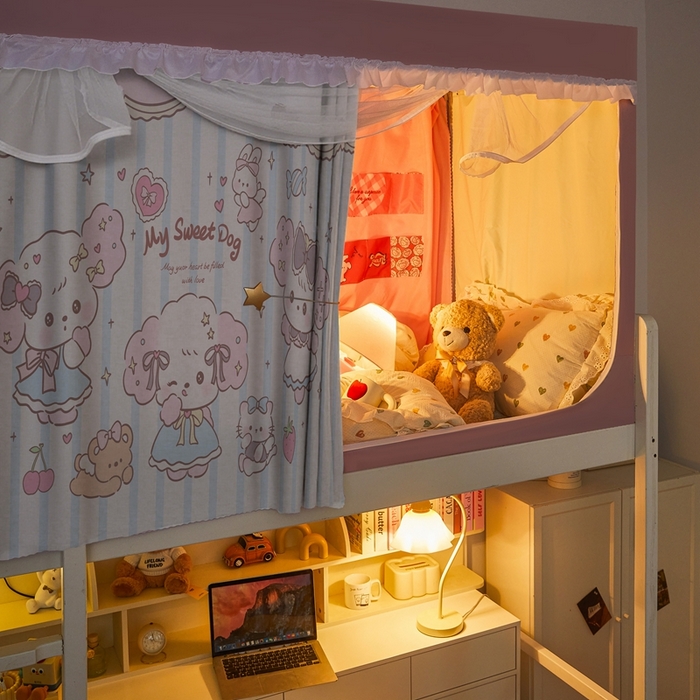 91家纺网 家纺一手货源 找家纺 卓尔居 2025新款学生遮光床帘涂层花边卡通系列-风格二 公主日记