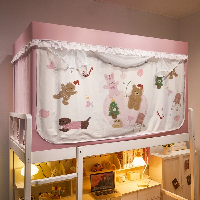 91家纺网 家纺一手货源 找家纺 卓尔居 2025新款学生遮光床帘涂层花边卡通系列-风格二 圣诞快乐