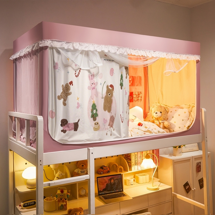 卓尔居 2025新款学生遮光床帘涂层花边卡通系列-风格二 圣诞快乐