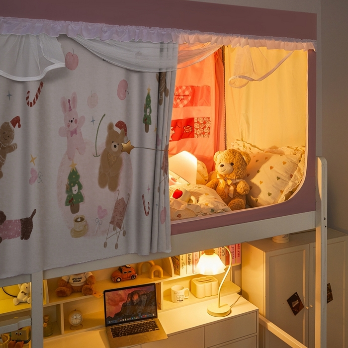 91家纺网 家纺一手货源 找家纺 卓尔居 2025新款学生遮光床帘涂层花边卡通系列-风格二 圣诞快乐