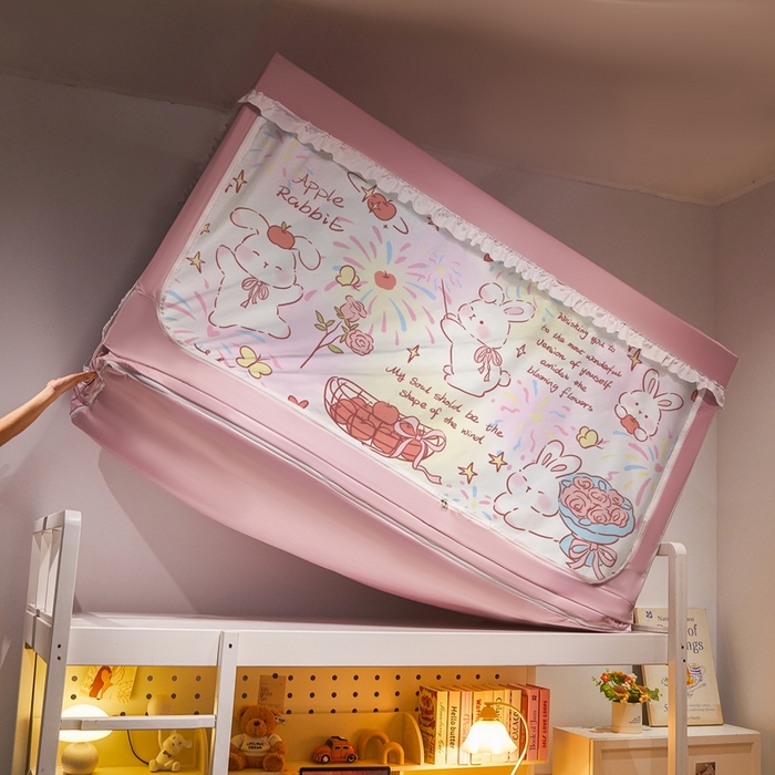 91家纺网 家纺一手货源 找家纺 卓尔居 2025新款学生遮光床帘涂层花边卡通系列-风格二 跳舞兔子