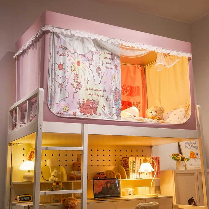 91家纺网 家纺一手货源 找家纺 卓尔居 2025新款学生遮光床帘涂层花边卡通系列-风格二 跳舞兔子