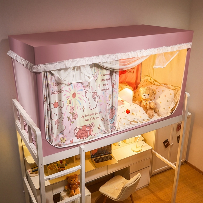 91家纺网 家纺一手货源 找家纺 卓尔居 2025新款学生遮光床帘涂层花边卡通系列-风格二 跳舞兔子