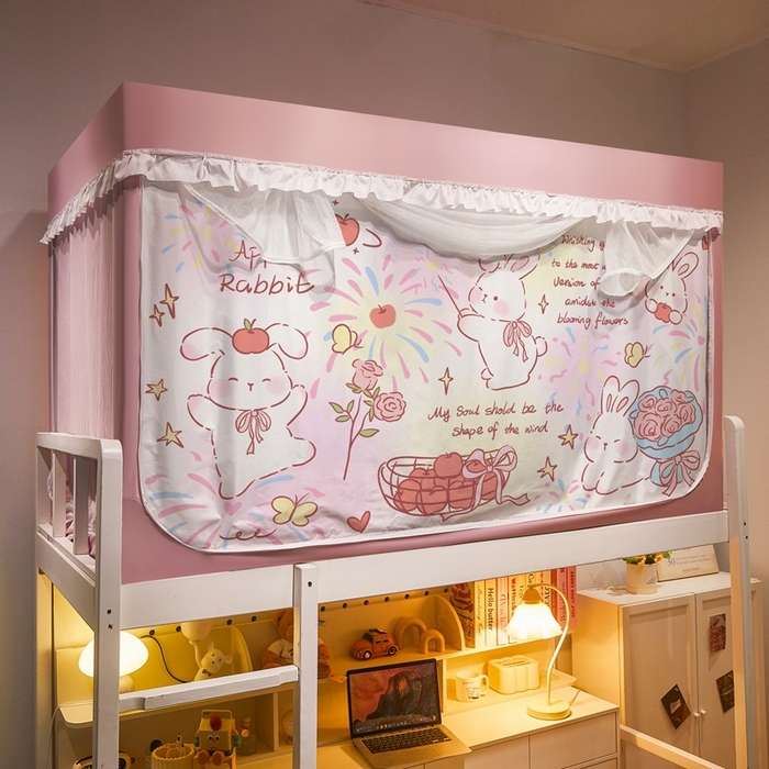 91家纺网 家纺一手货源 找家纺 卓尔居 2025新款学生遮光床帘涂层花边卡通系列-风格二 跳舞兔子