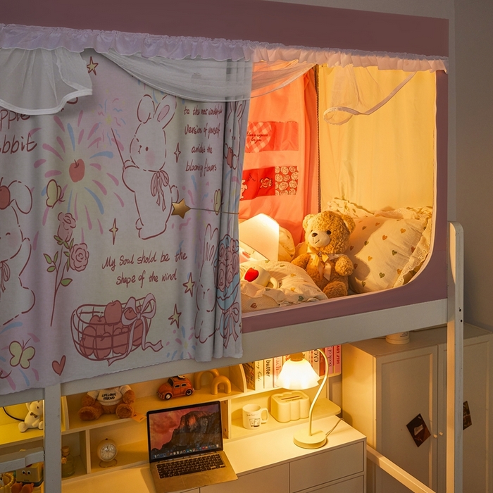 91家纺网 家纺一手货源 找家纺 卓尔居 2025新款学生遮光床帘涂层花边卡通系列-风格二 跳舞兔子