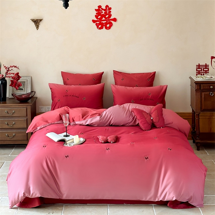 91家纺网 家纺一手货源 找家纺 （总）宏羽纺家纺 2025新款100s全棉纯棉贡缎法式刺绣花边四件套