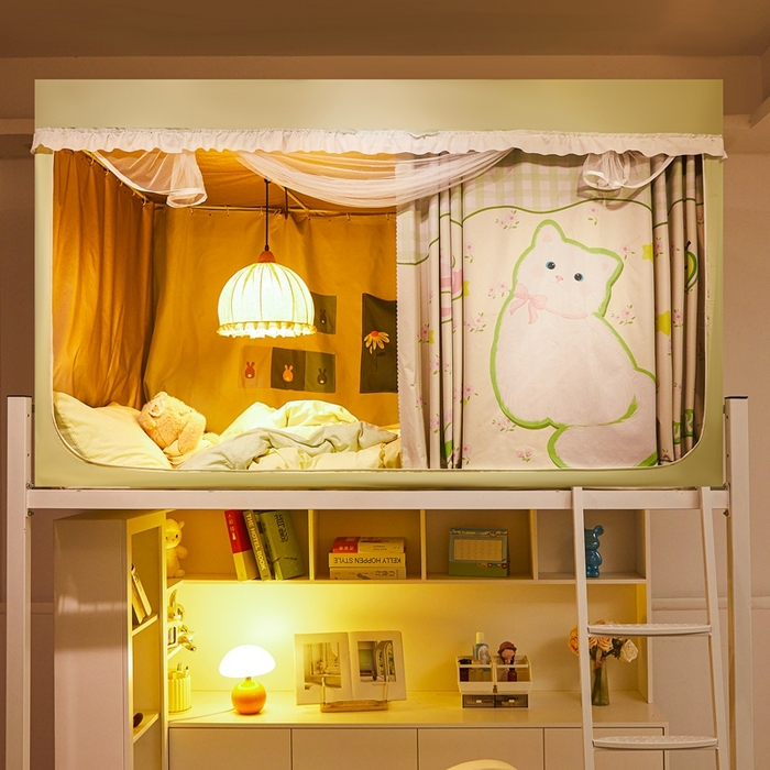 91家纺网 家纺一手货源 找家纺 卓尔居 2025新款学生遮光床帘涂层花边卡通系列-风格二 布偶猫