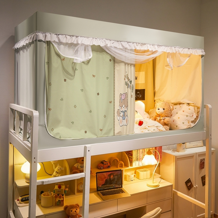 91家纺网 家纺一手货源 找家纺 卓尔居 2025新款学生遮光床帘涂层花边卡通系列-风格二 绿色心情