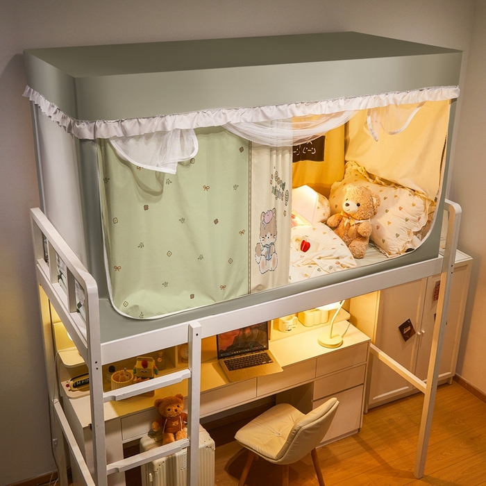 91家纺网 家纺一手货源 找家纺 卓尔居 2025新款学生遮光床帘涂层花边卡通系列-风格二 绿色心情