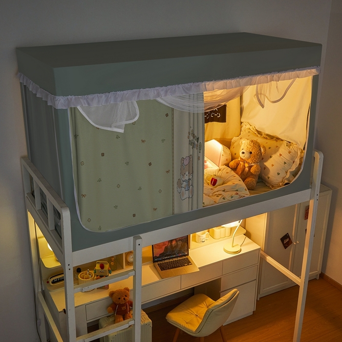 91家纺网 家纺一手货源 找家纺 卓尔居 2025新款学生遮光床帘涂层花边卡通系列-风格二 绿色心情