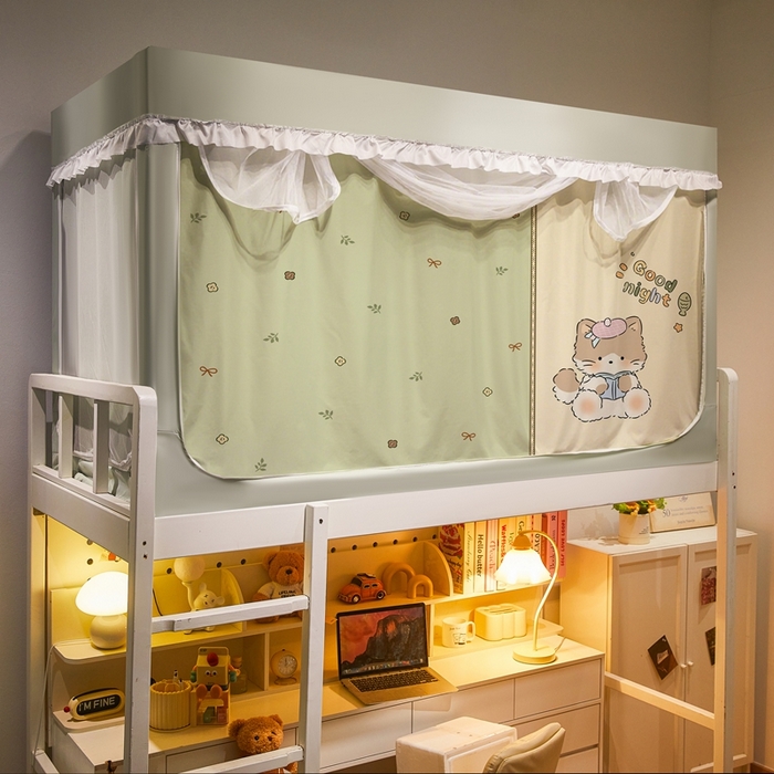 91家纺网 家纺一手货源 找家纺 卓尔居 2025新款学生遮光床帘涂层花边卡通系列-风格二 绿色心情