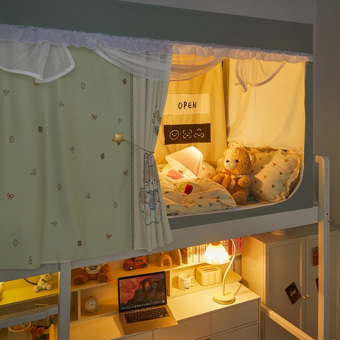 91家纺网 家纺一手货源 找家纺 卓尔居 2025新款学生遮光床帘涂层花边卡通系列-风格二 绿色心情