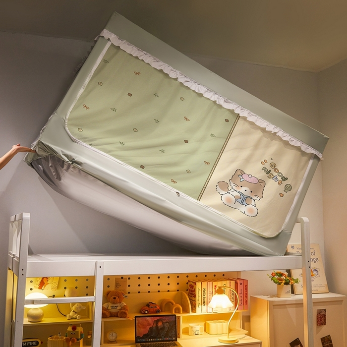 91家纺网 家纺一手货源 找家纺 卓尔居 2025新款学生遮光床帘涂层花边卡通系列-风格二 绿色心情