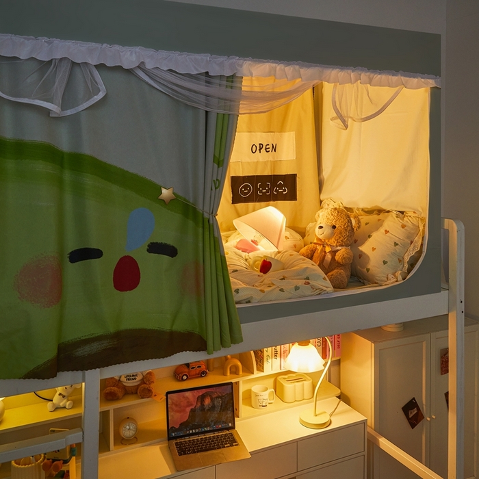 91家纺网 家纺一手货源 找家纺 卓尔居 2025新款学生遮光床帘涂层花边卡通系列-风格二 牛油果