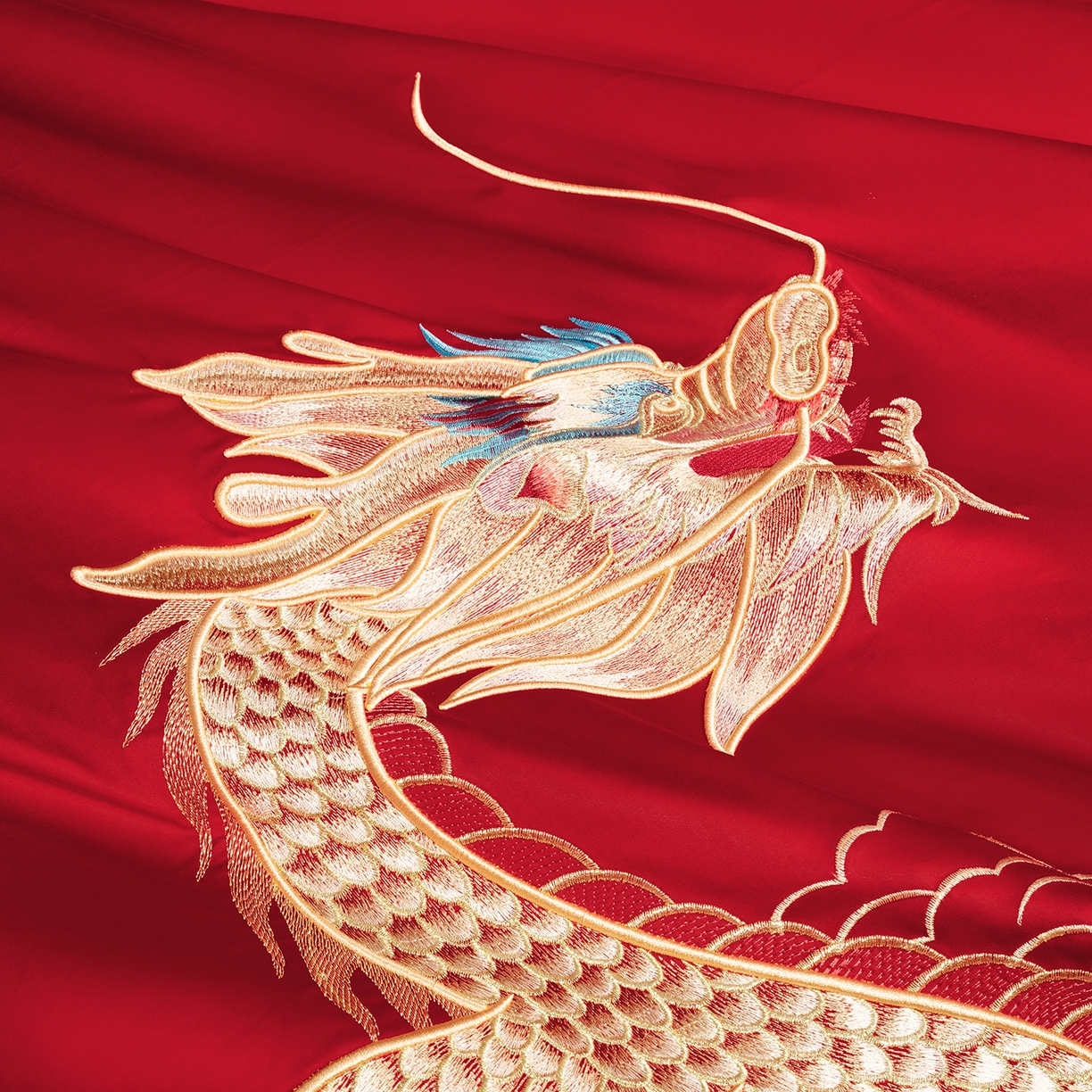 91家纺网 家纺一手货源 找家纺 柏拉图 2025新款100s长绒棉贡缎提花重工艺刺绣婚庆四件套多件套 龙凤添喜