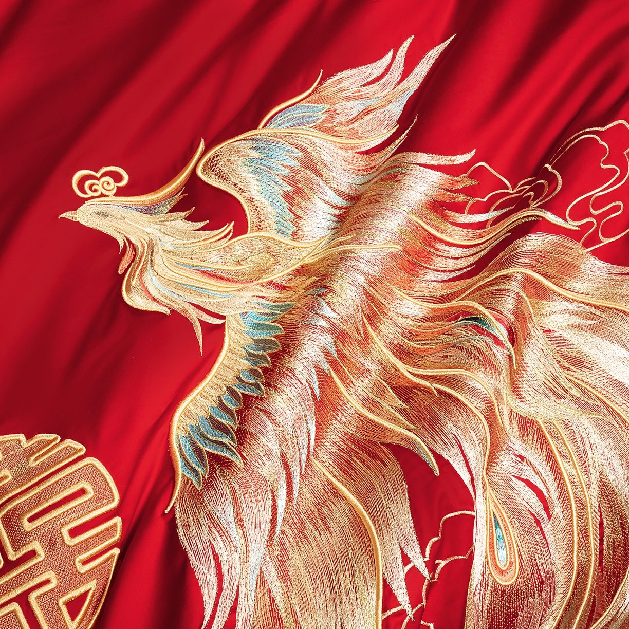 91家纺网 家纺一手货源 找家纺 柏拉图 2025新款100s长绒棉贡缎提花重工艺刺绣婚庆四件套多件套 龙凤添喜