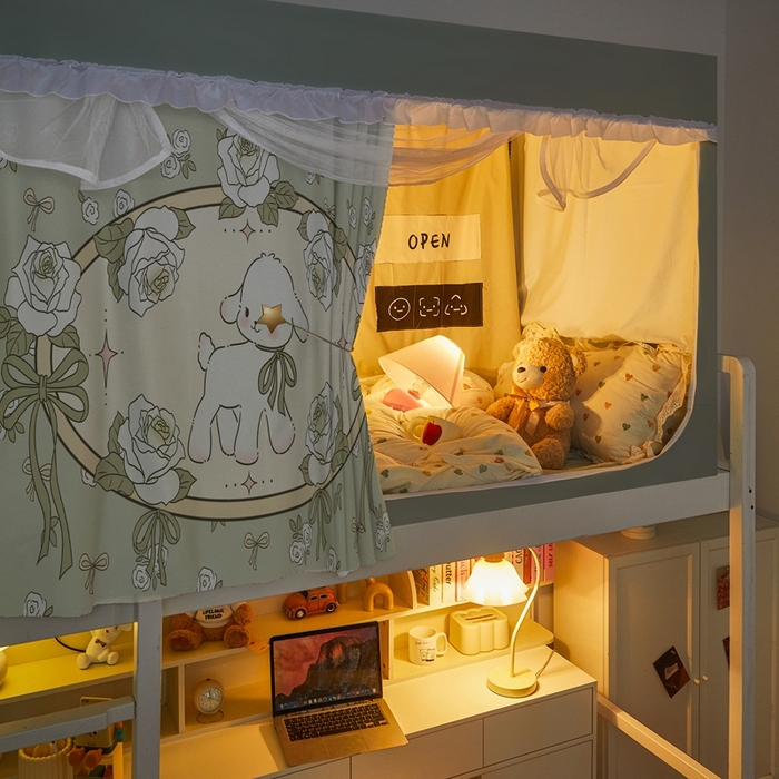 91家纺网 家纺一手货源 找家纺 卓尔居 2025新款学生遮光床帘涂层花边卡通系列-风格二 小羊