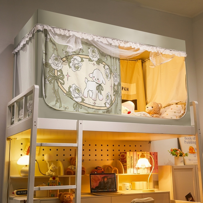 91家纺网 家纺一手货源 找家纺 卓尔居 2025新款学生遮光床帘涂层花边卡通系列-风格二 小羊