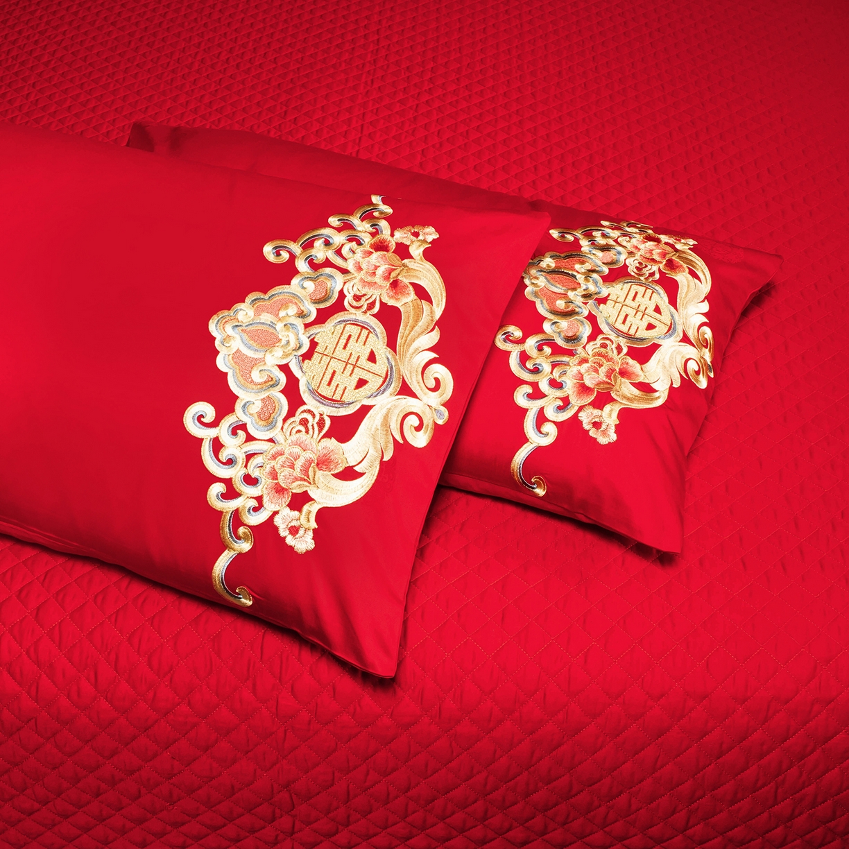 91家纺网 家纺一手货源 找家纺 柏拉图 2025新款100s贡缎长绒棉提花婚庆系列四件套多件套 相爱相守